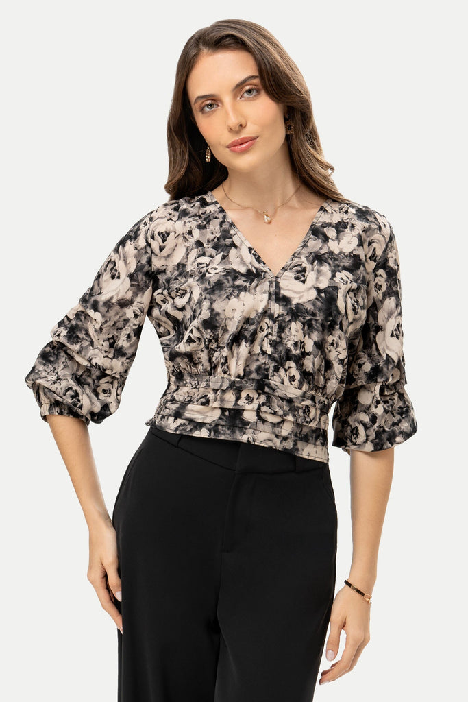 Blusa Crop Manga 3/4 Wendy BLUSAS MOIXX Negro S 