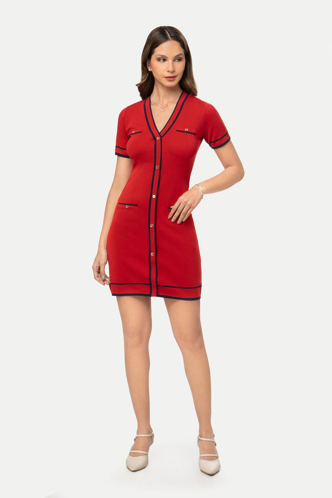 Vestido Tejido Manga Corta Tanyra VESTIDOS SUEN Rojo S 
