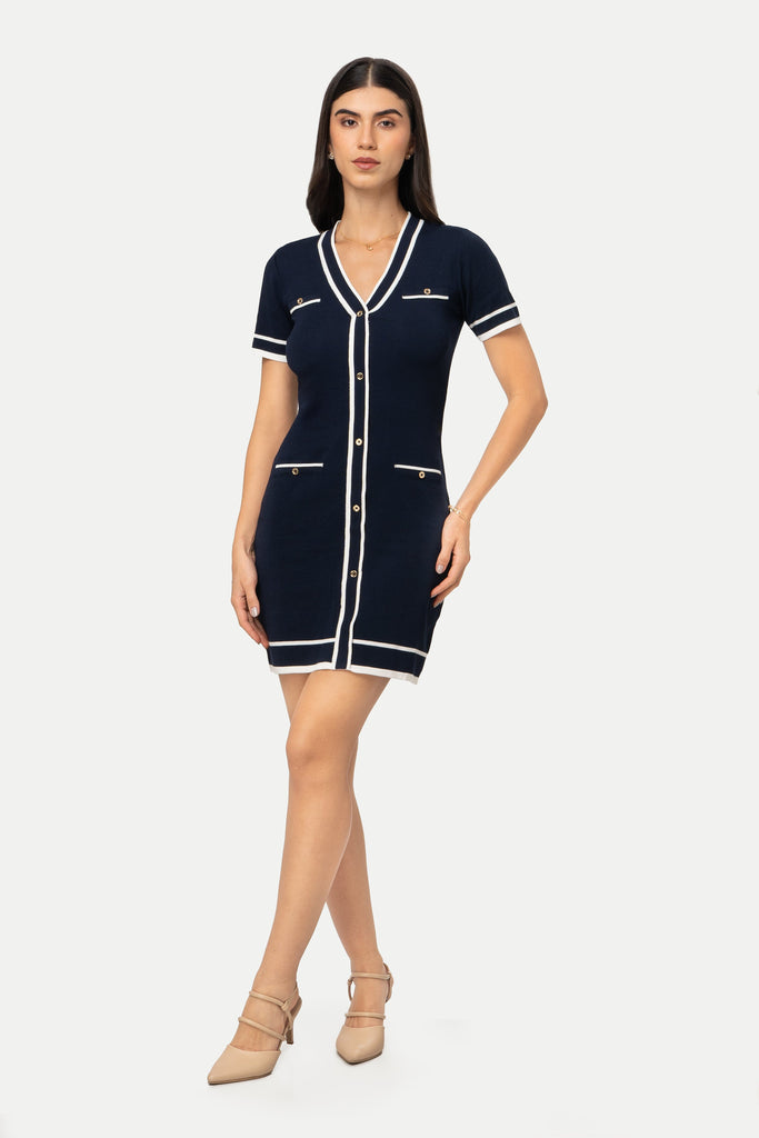 Vestido Tejido Manga Corta Tanyra VESTIDOS SUEN Azul S 